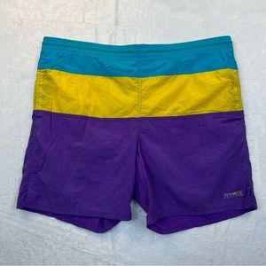 Vintage 1990s Sports Attitude Color Block Trunks Shorts Large